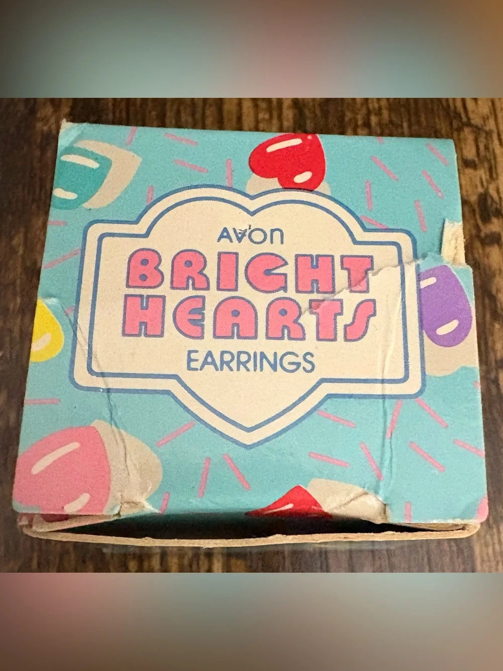 NOS Vintage 1987 Avon Bright Hearts Earrings Pink Turquoise Girls Original Box